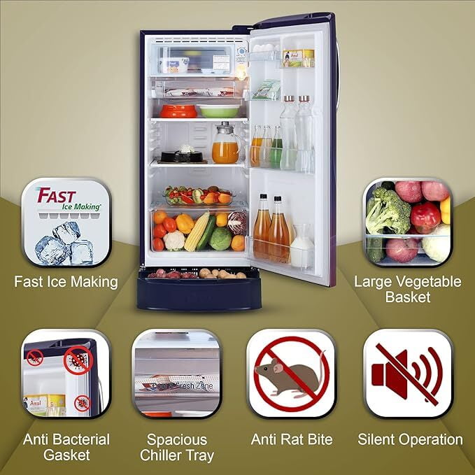 LG 185 L 5 Star Inverter Direct-Cool Single Door Refrigerator (GL-D201ABPU, Blue Plumeria,