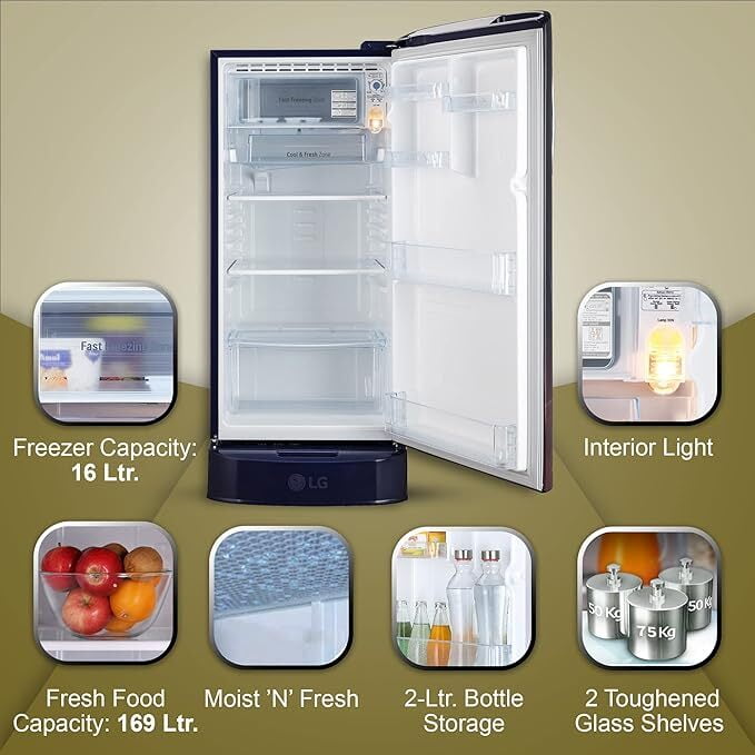 LG 185 L 5 Star Inverter Direct-Cool Single Door Refrigerator (GL-D201ABPU, Blue Plumeria,